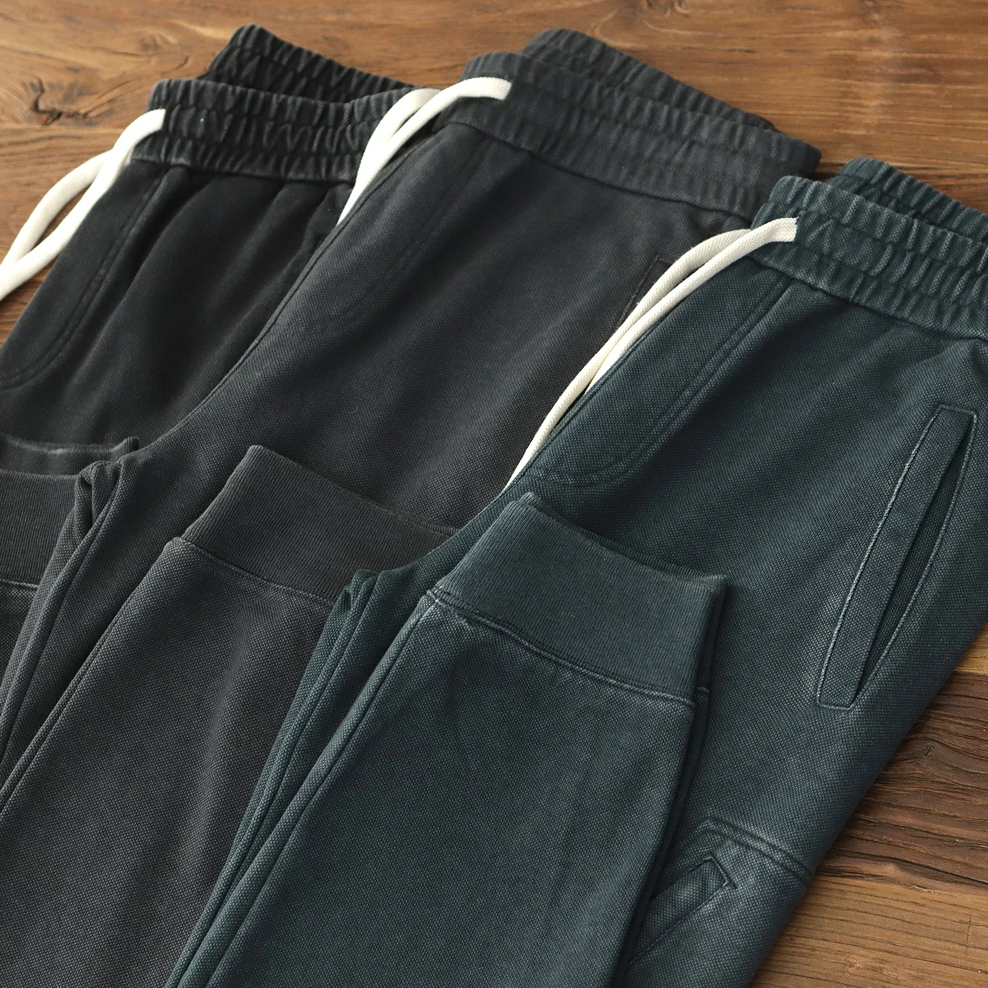 

Autumn New American Retro Heavyweight Mesh Knitting Thickened Sweatpants Men's Washed Old Drawstring Casual Ankle-tied Pants