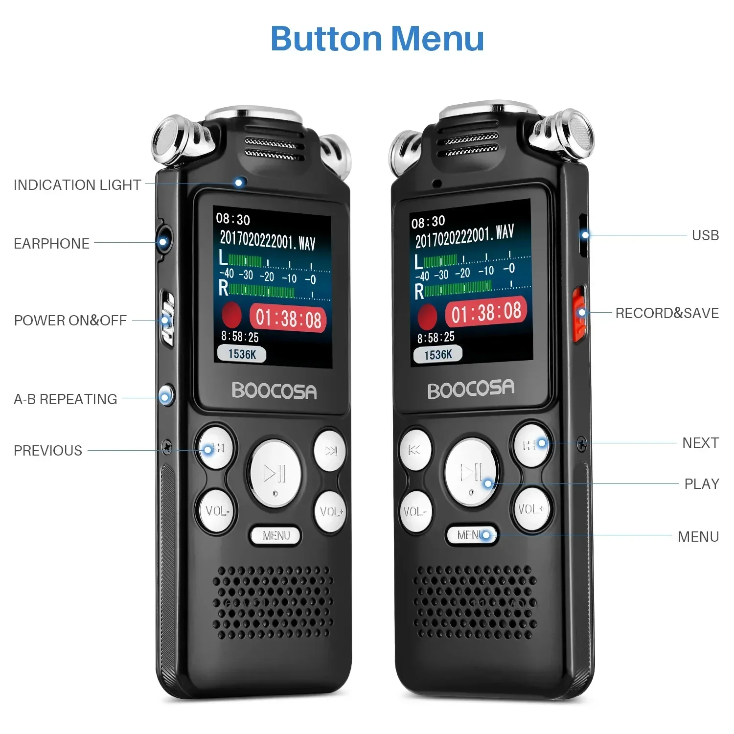 Professional Digital Audio Voice Recorder Pen Lossless Color Activated Sound Dictaphone MP3 Player Recording with Noise Reductio