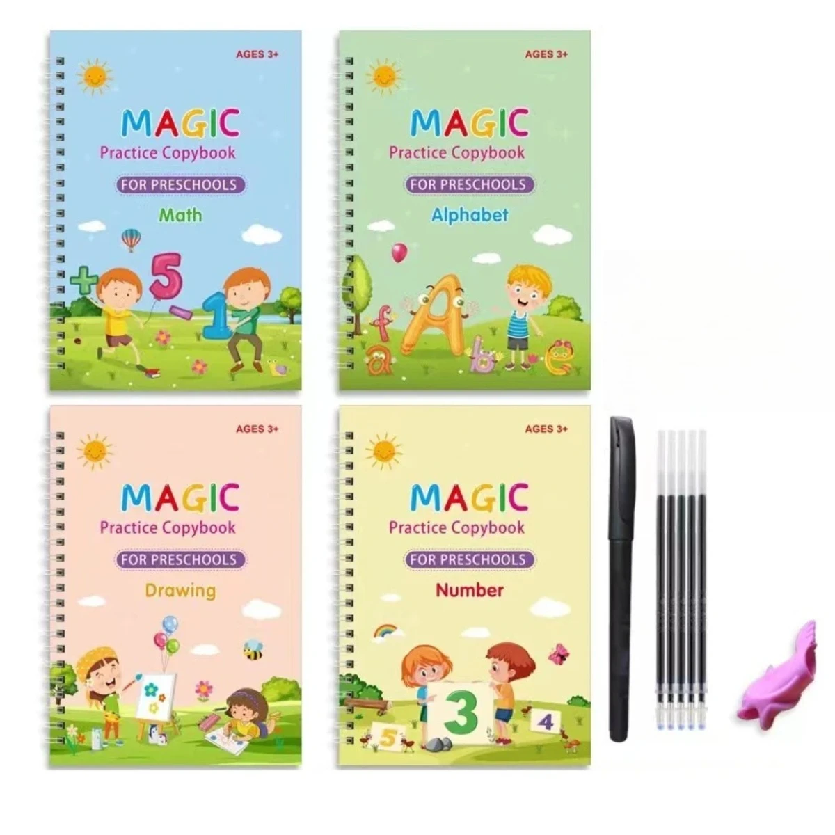 4Pcs Magic Groove Practice Copybook Reusable Writing Book Preschool English Calligraphy Uses For Free Wiping Learning