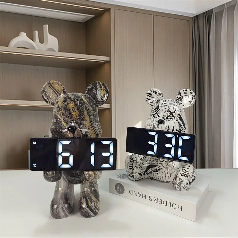 Violent Bear Electronic Alarm Clocks, Living Room, Bedroom, Bedside Table Decoration, Desktop, Luminous, Silent Digital Clock