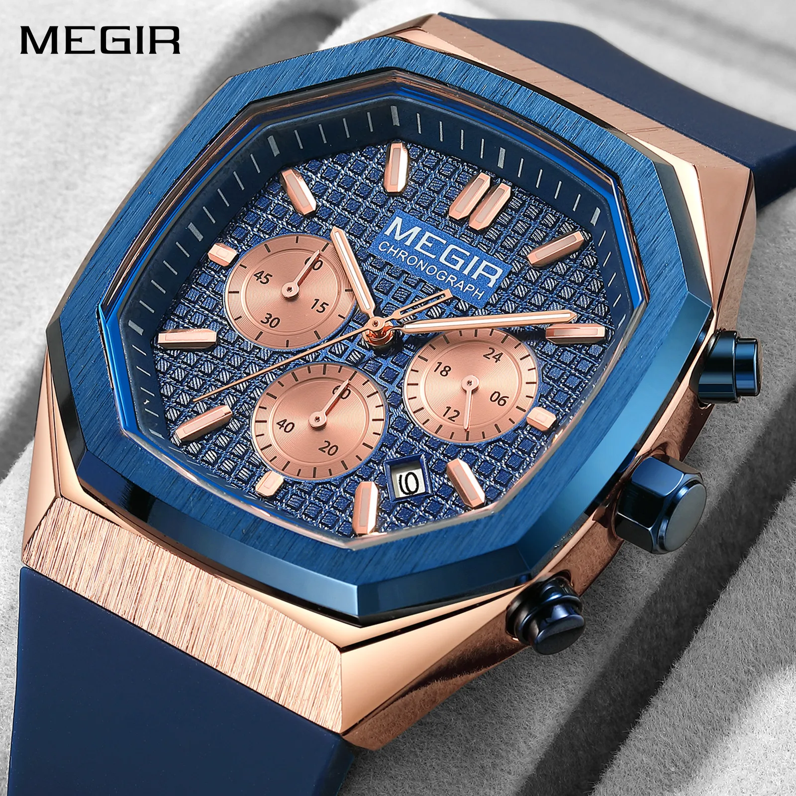 MEGIR хронограф модные спортивные военные часы для мужчин силиконовые водонепроницаемые кварцевые наручные часы часы с датой Reloj Hombre 2215