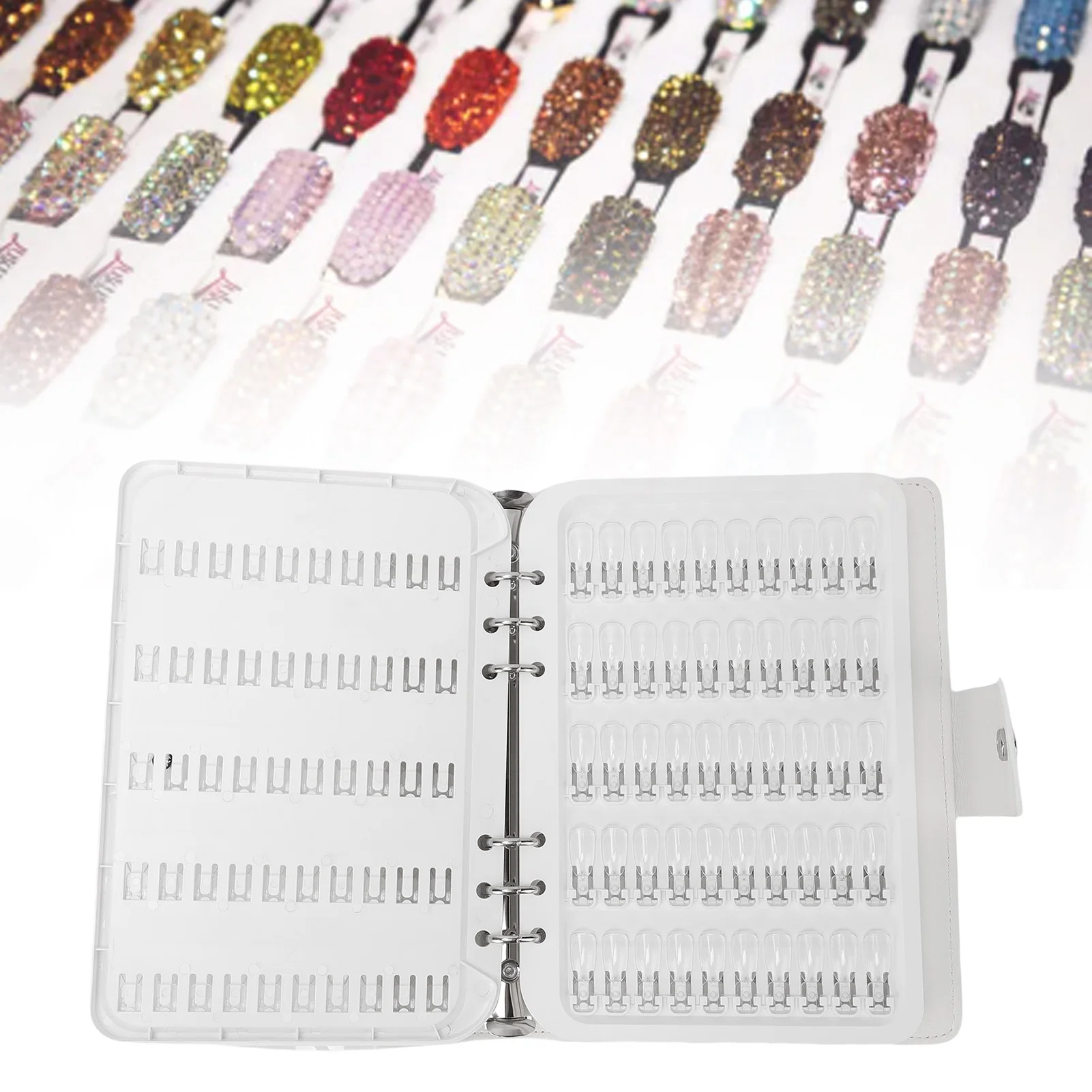 150 Colors Nail Color Chart Display Book Nail Sample Swatches Book with Clear Fake Nails PU Leather Cover for Home DIY Salon