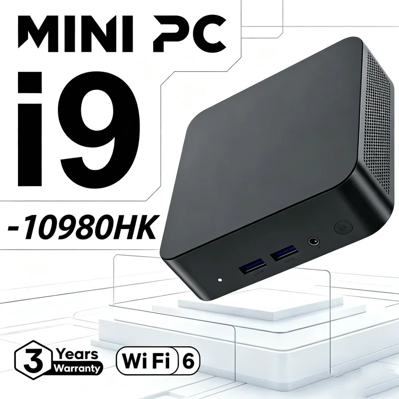 Potent Core I9 10980HK Portable Mini PC, WiFi6 BT5.2, Dual Gigabit Ports, 4K Multi Display Compact Host for Office Daily