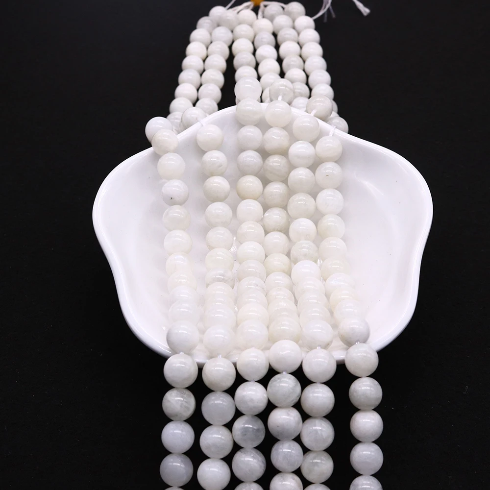 الطبيعية الأبيض Moonstone الخرز الجولة فضفاض الخرز صنع المجوهرات عقد دي اي واي سوار أقراط الخرز للتطريز هدية 4-12 مللي متر
