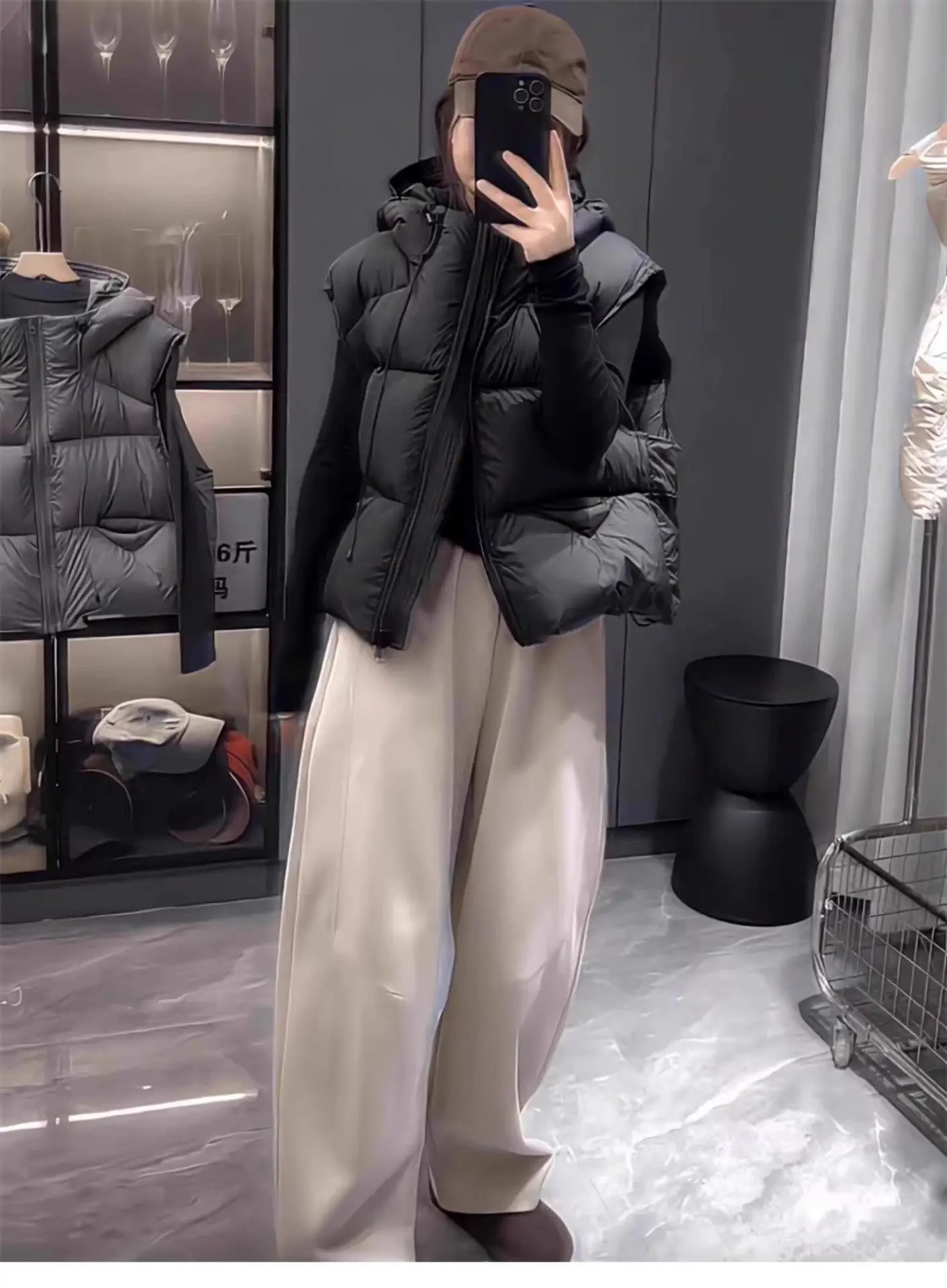 الأبيض بطة أسفل سترة منتفخة مقنعين صدرية جاكيتات الخريف الشتاء الدافئة كل مباراة جاكيت بلا إكمام فضفاضة عادية جيليه أبلى #6