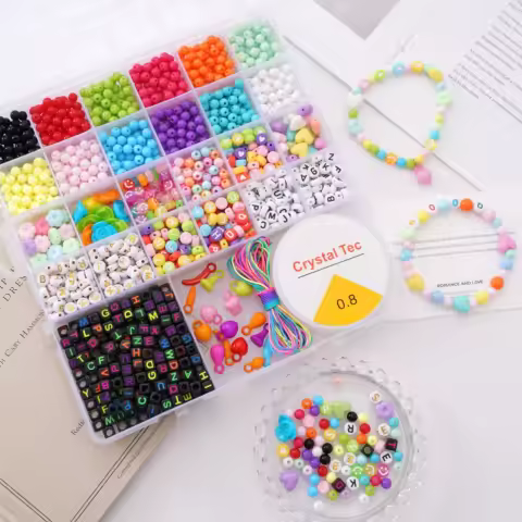 24Grid Acrylic Beads Letter Beads with String DIY Craft Kit for Bracelet Necklace Kit Jewelry Making Set Handicraft Making Kit