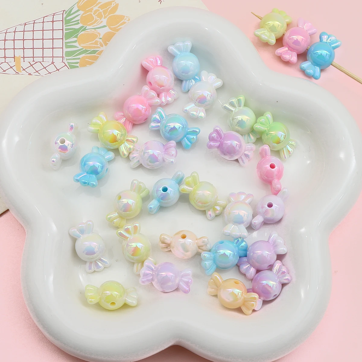 10pcs Gradient Color Candy Acrylic Beads Loose Spacer Beads for DIY Jewelry Making Bracelet Necklace Earring Charms Accessories