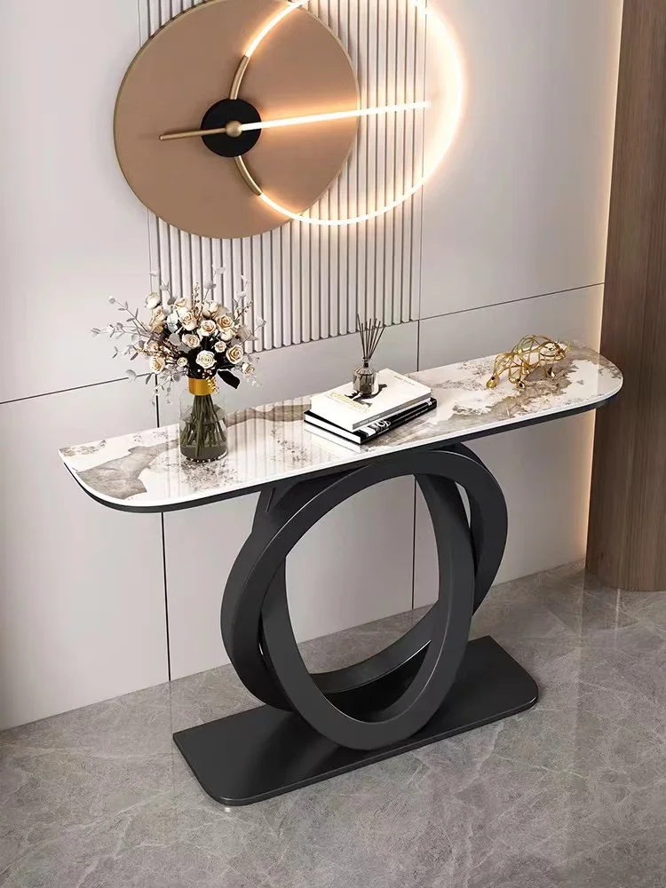 Living room furniture against the wall, entrance foyer table, control console, lobby table, metal entrance control console table