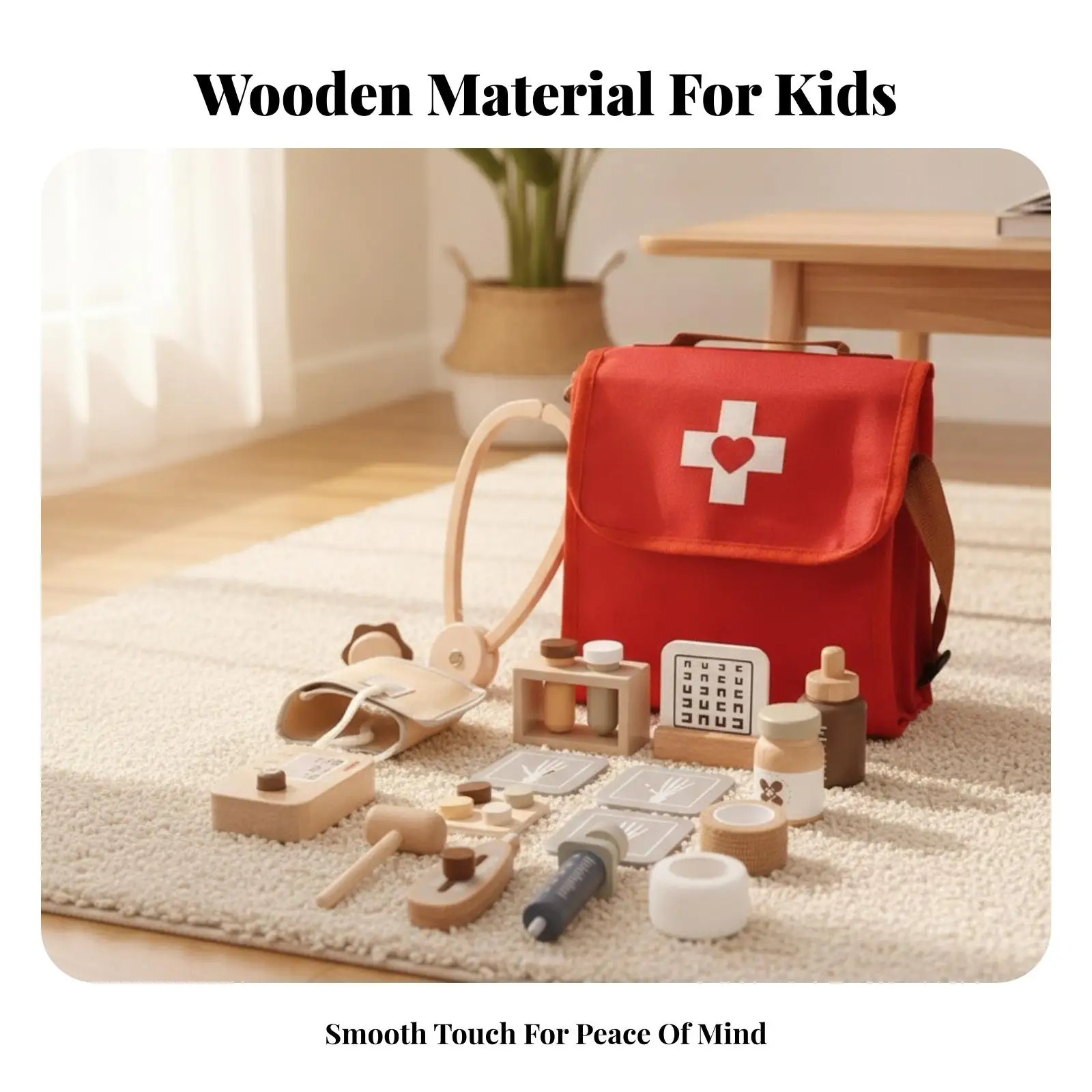 Kids Wooden Doctor Toy Kit with Backpack Carry Case Pretend Medical Play Set for Children Role Play Hospital Accessories