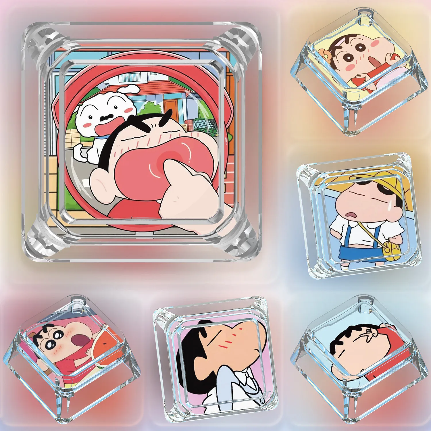 

Механические клавиши для клавиатуры DIY в стиле Crayon Shin-chan: милые перекрестные механические клавиши для ПК, персонализированные кейкапы, подарок, игрушка