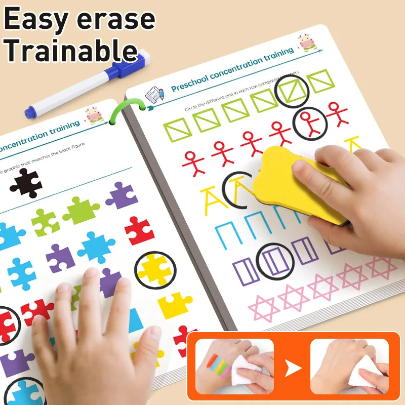 Magical Tracing Workbook Control Training Book Reusable Kids Tracing Cards Children's Concentration Training Fun Games Ages 3-8
