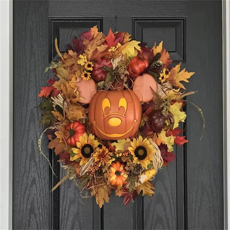 

Halloween Wreath Autumn Handmade Mickey Pumpkin Maple Sunflower Autumns Harvest Holiday Greater Door Decoration Halloween Decor