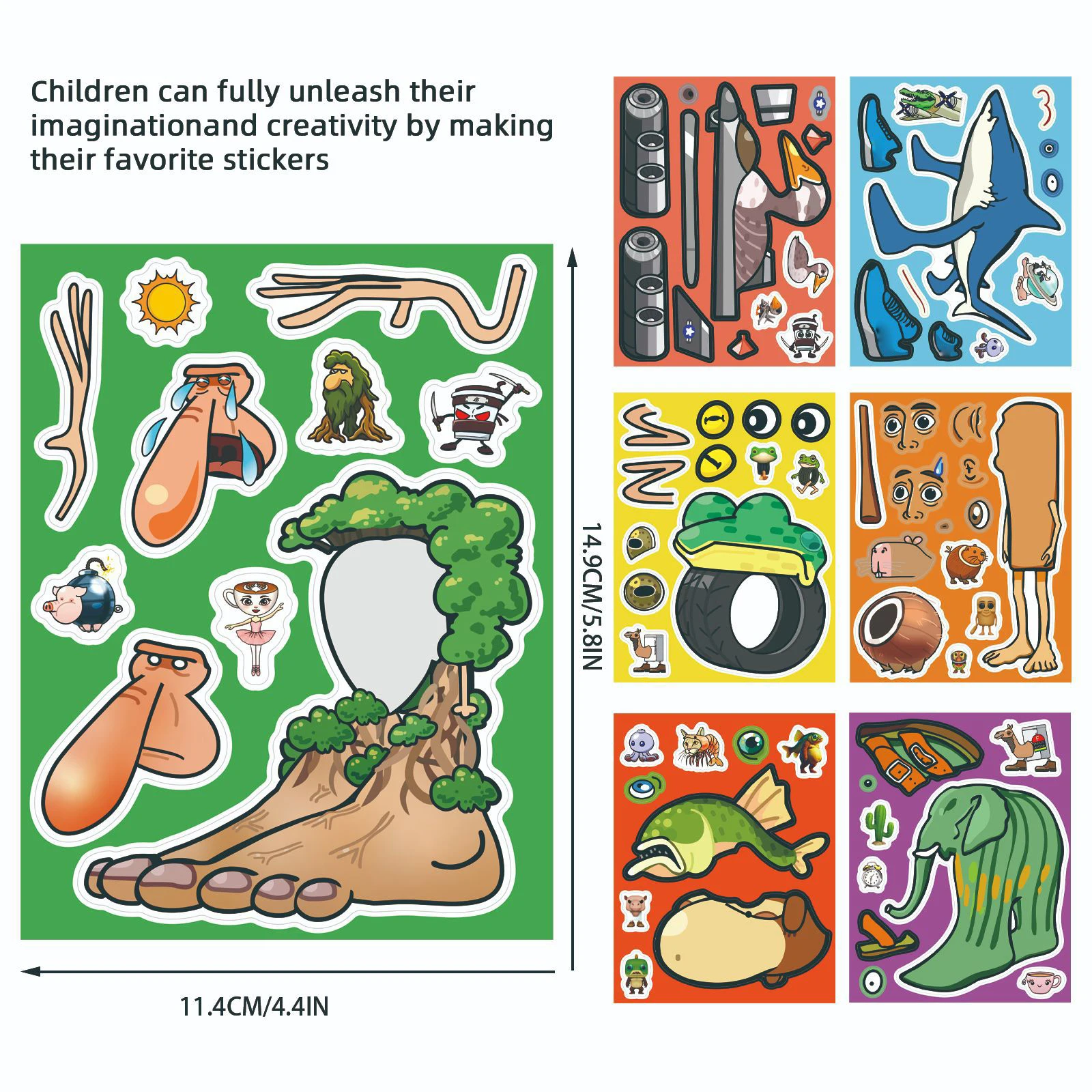 8Sheets Abstract Animal Make a Face Puzzle Stickers Tung Tung Sahur Italian Brainrot Animals Decal Assemble Jigsaw