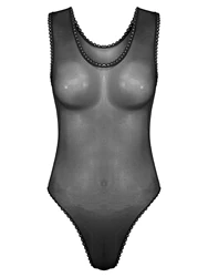 Womens See Through Sheer Unlined Swimsuit One Piece Sleeveless High Cut Thong Leotard Bodysuit Brazilian Swimwear Bathing Suit