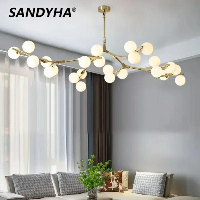 

SANDYHA Nordic Glass Balls Pendant Light Living Room Led Hanging Lamp Bedroom Home Decor Chandelier Dining Table Lighting Lustre