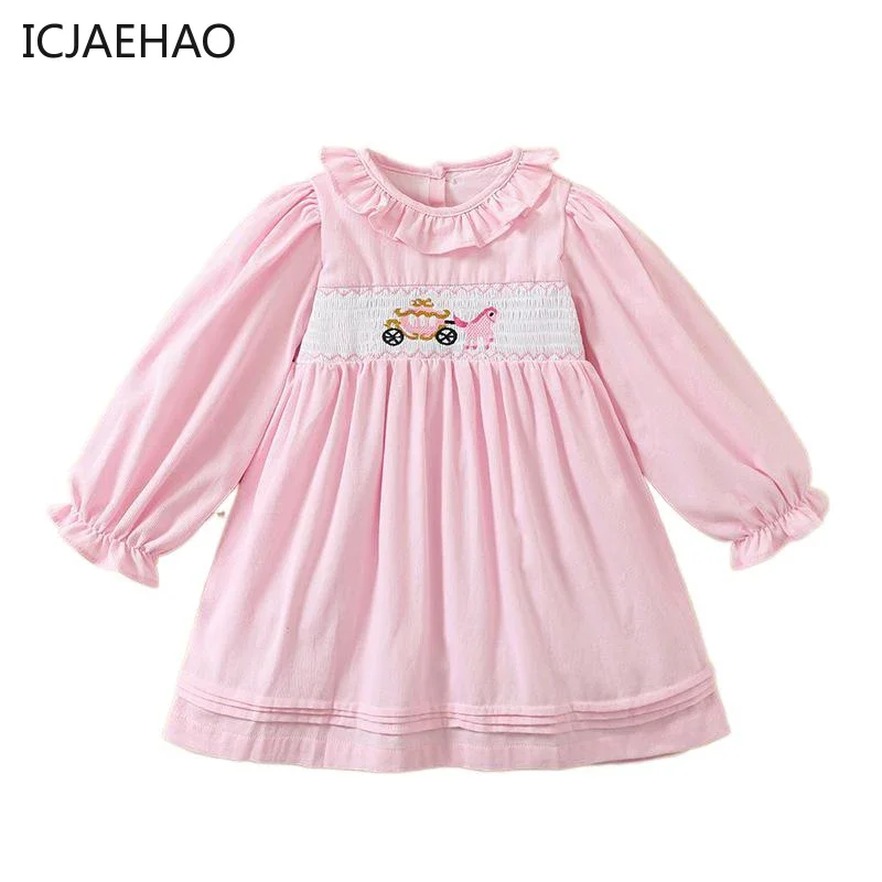 

Pink Smock Dress For Baby Girls Kids Handmade Embroidery Smocked Dresses Children Smocking Clothes Frock Cotton Infant Spring