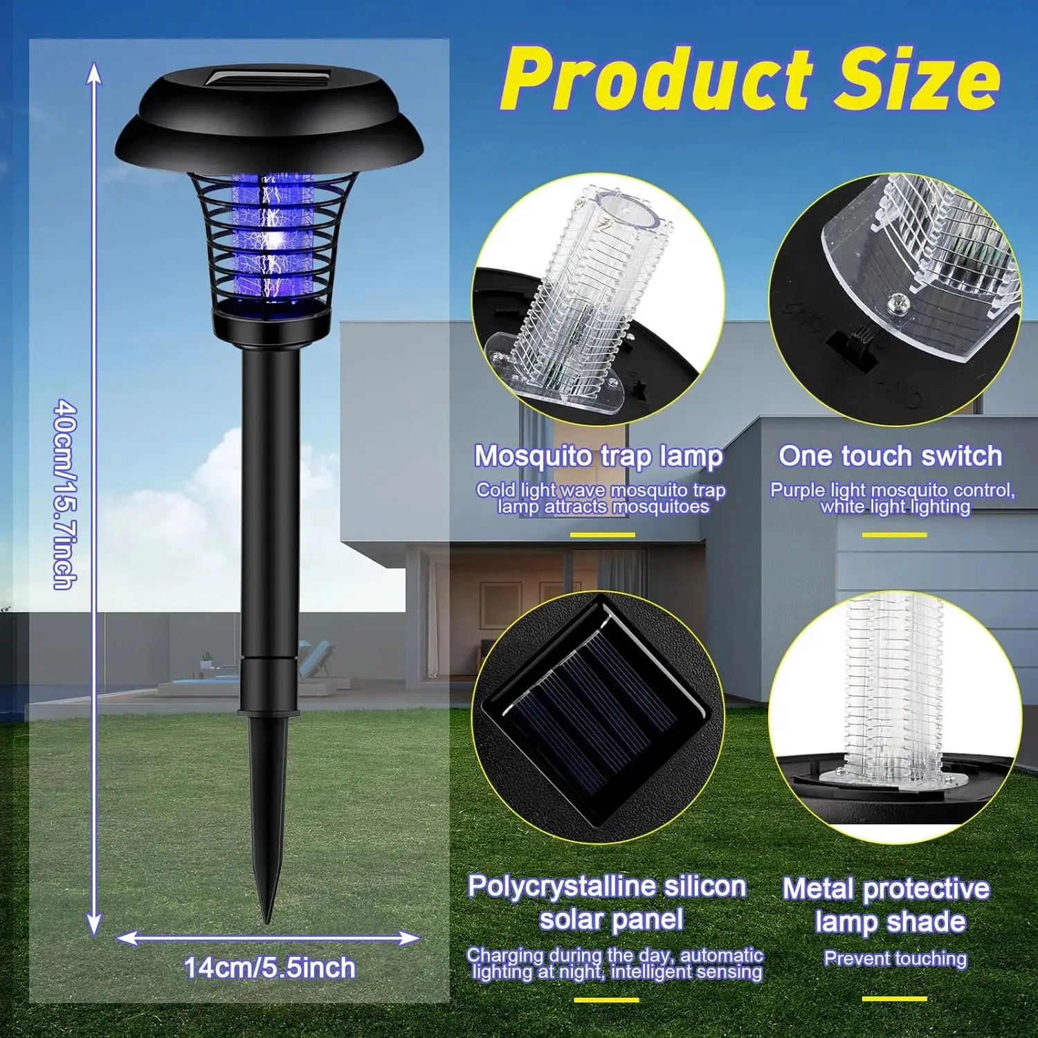 Solar Mosquito Killer With 2 Light Mode Outdoor Waterproof Led Light Bug Zapper Mosquito Trap Lamps For Garden Lawn Camping