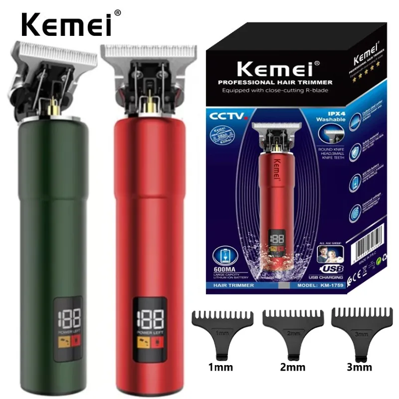 

kemei 1759 waterproof 10W hair trimmer for men grooming full metal electric beard hair clipper edge hair cutting rechargeable