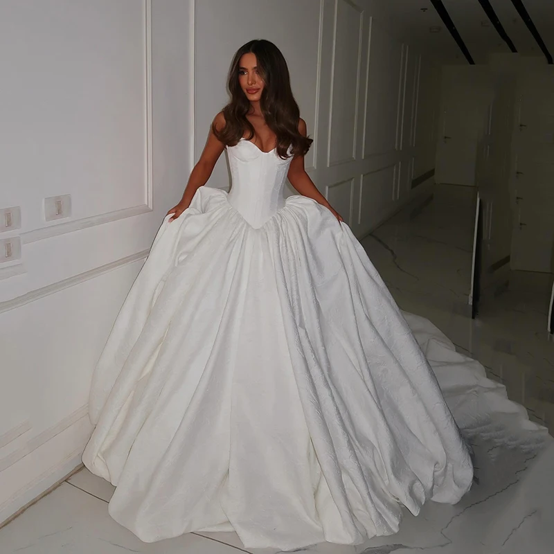 

Eightree Elegant A-Line Wedding Dresses Sweetheart Floral Printed Satin Bridal Dress Women Wedding Ball Prom Gowns Customized