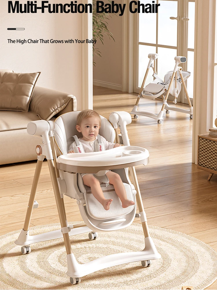 3-in-1 Baby Eetstoel met Soepele Schommel en Ombouwbare Ligstoel voor Comfortabel Eten en Slapen - afbeelding 2