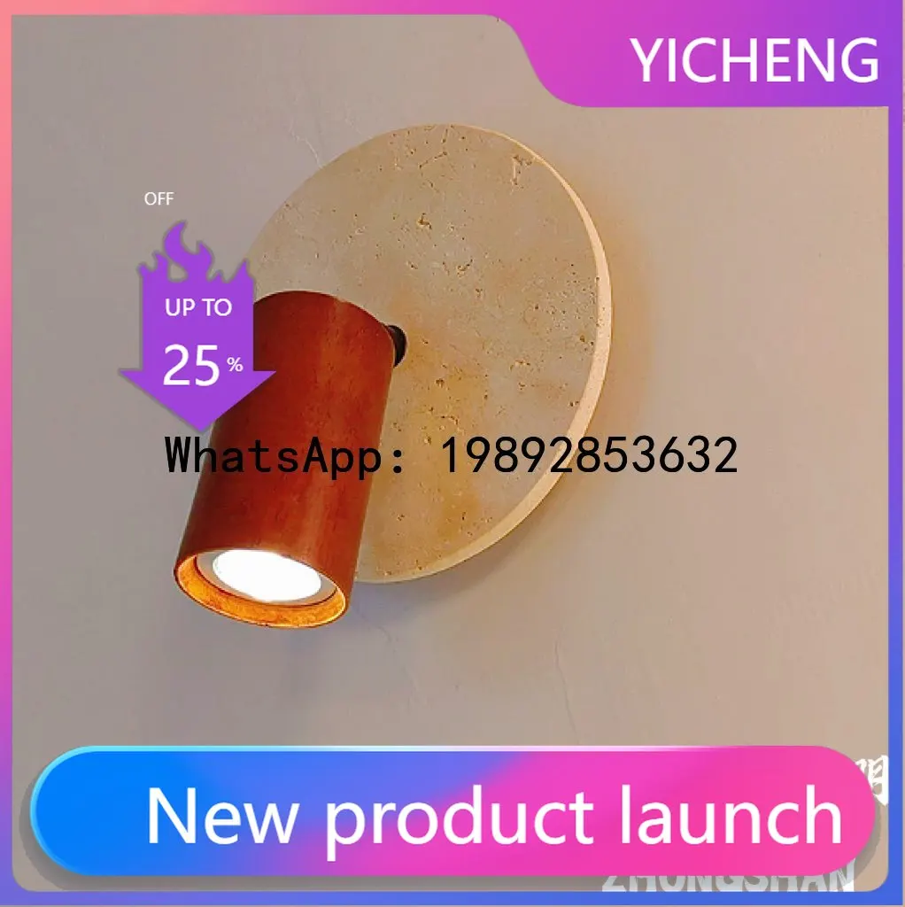 

ZF Yellow Travertine Bedroom Wall Lamp, Vintage Style, Study Room Wall Light with Zipper Switch, Rotatable, for Master Bedroom