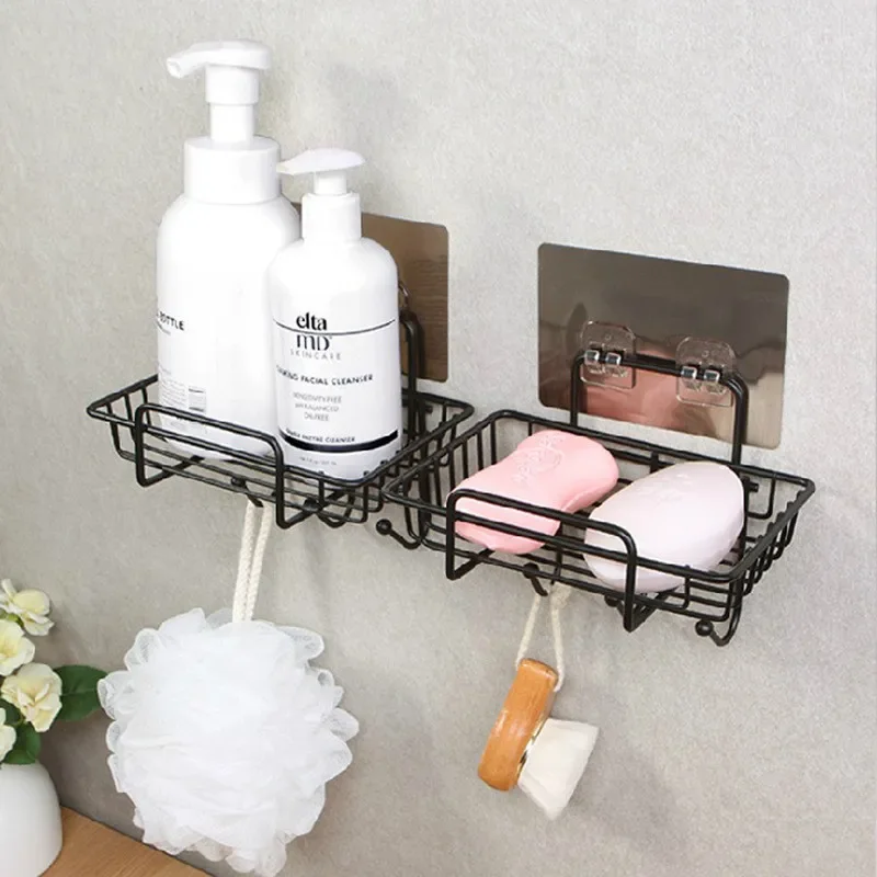 

Traceless Hook Soap Rack Toilet Wall Hanging Hollow Soap Box Drain Rack Kitchen Supplies Iron Storage Rack