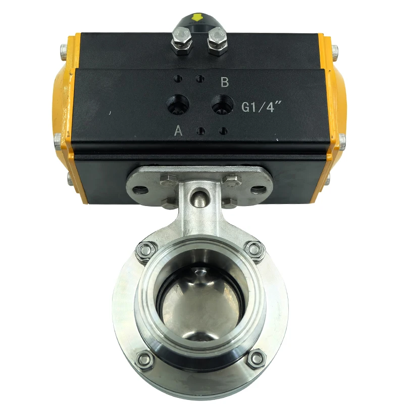 

Dn50 Sanitary Stainless Ss 304 316 Steel 5-8bar Actuator Tri Clamp Pneumatic butterfly Valve