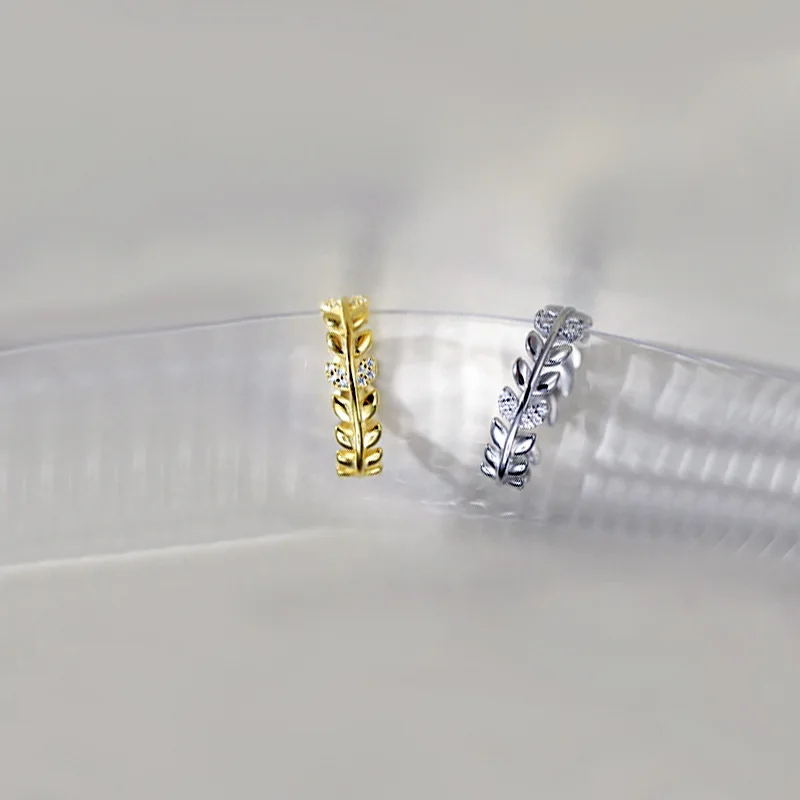 925 Silver Leaf Ring Korean Version Fashionable Simple Exquisite Zircon Jewelry Gift Elegant Finger Ring for Women