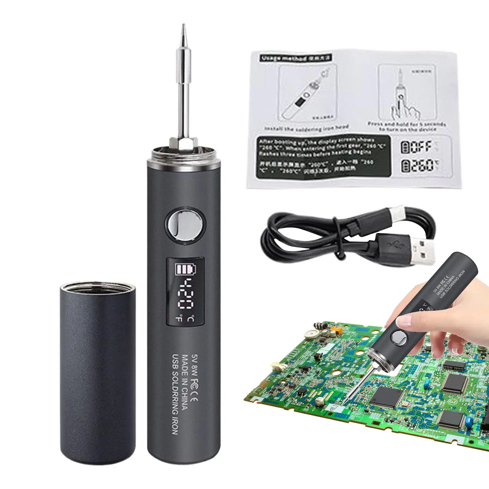 Electric Soldering Iron 5 Levels Adjustment Digital Soldering Kit Digital Display Welding Tools with Light for Circuit Board