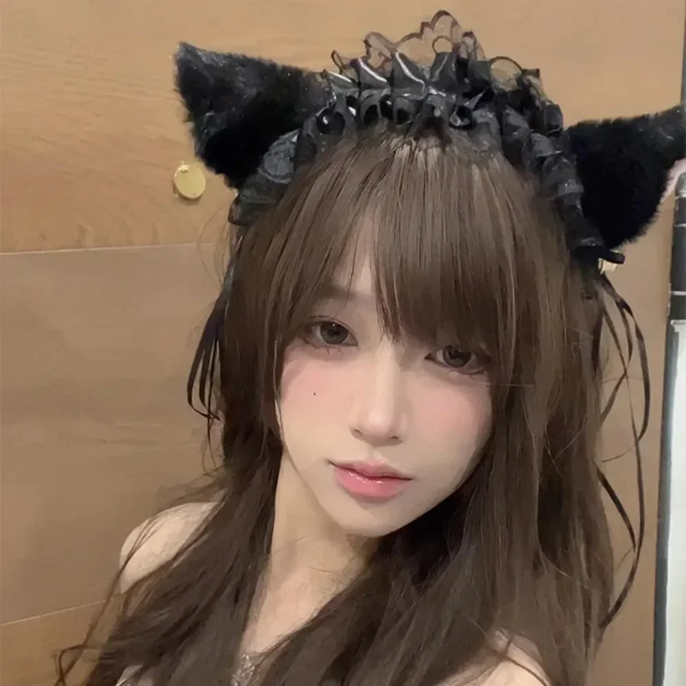 

Pure Desire Cute Cat Ear Hairband Women's Coslace Black Headband Horse Ear Bell Hair Clip Lolita Hair Accessories