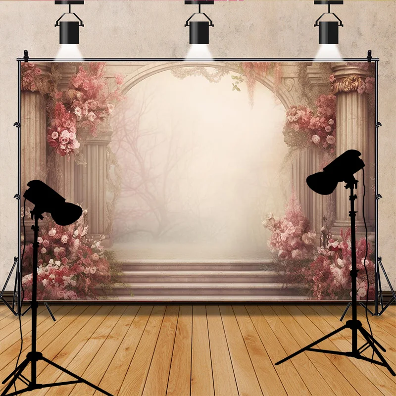 Bouquet Wedding Ceremony Stage Fantasy Photography Backdrop Props Anniversary Archway With Flowers Photo Studio Background HL-18