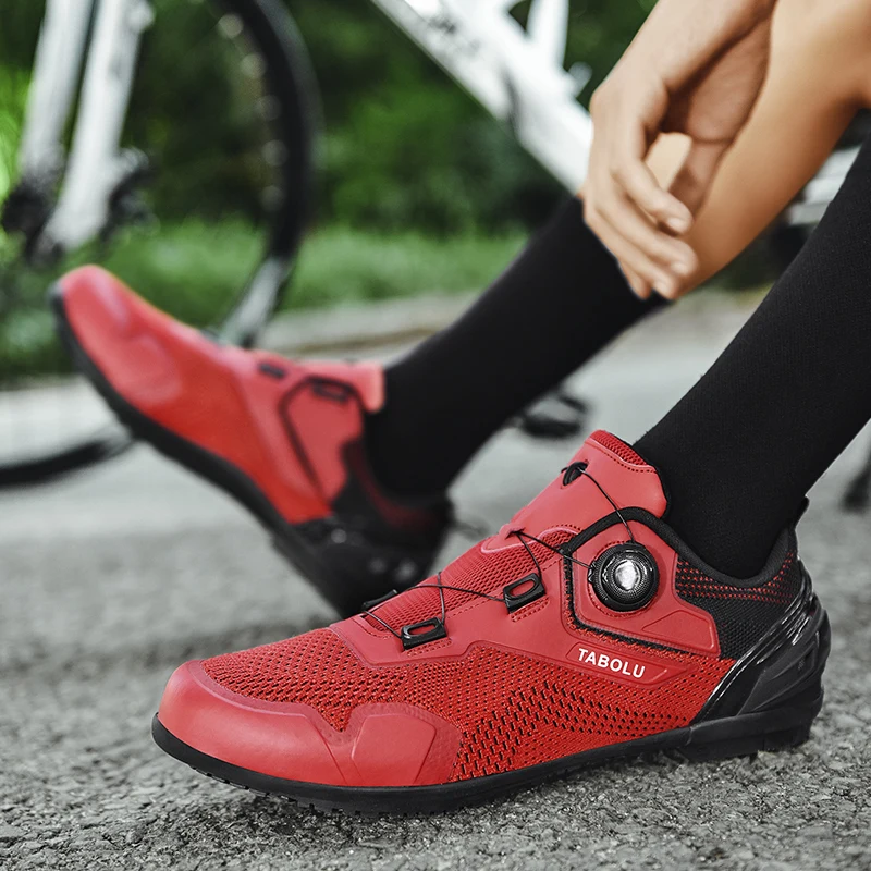 Road Cycling Shoes Men T06 Red Professional Mesh Breathable Cleat Non-slip Self-locking Flat Speed Women Mtb Bicycle Shoes Unise