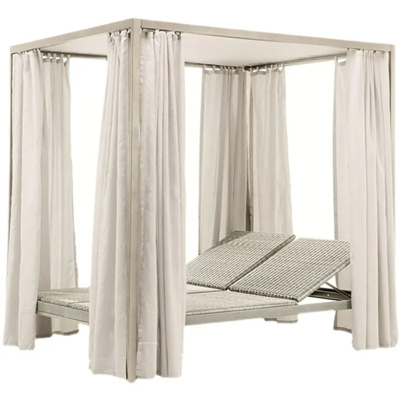 Outdoor courtyard outdoor leisure double bed recliner furniture rattan bed