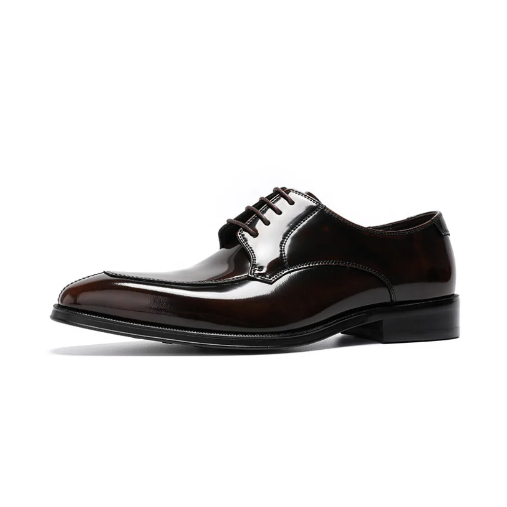 Handmade Men Genuine Leather Dress Shoes Lace Up Business Casual Versatile Square Toe Groom Wedding Shoes Summer