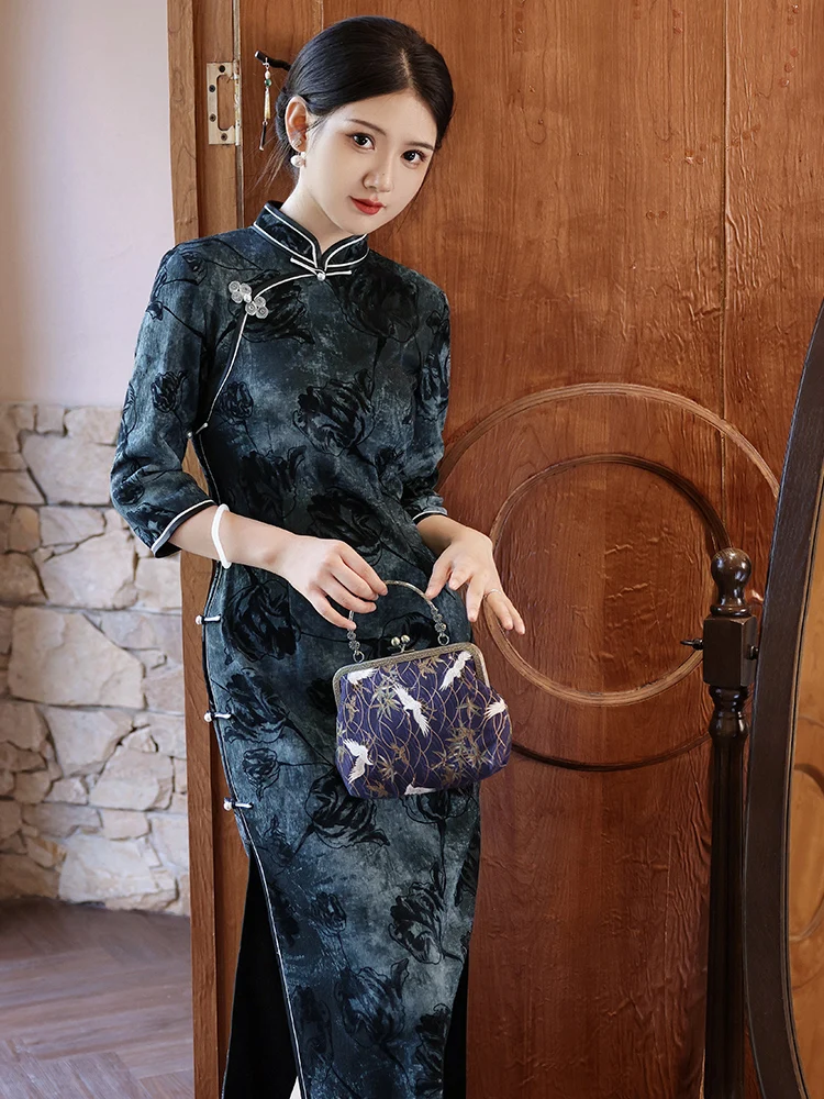 Black Cheongsam Dark Style Young High-End Temperament Improved New Women's Spring Daily Retro High Sense