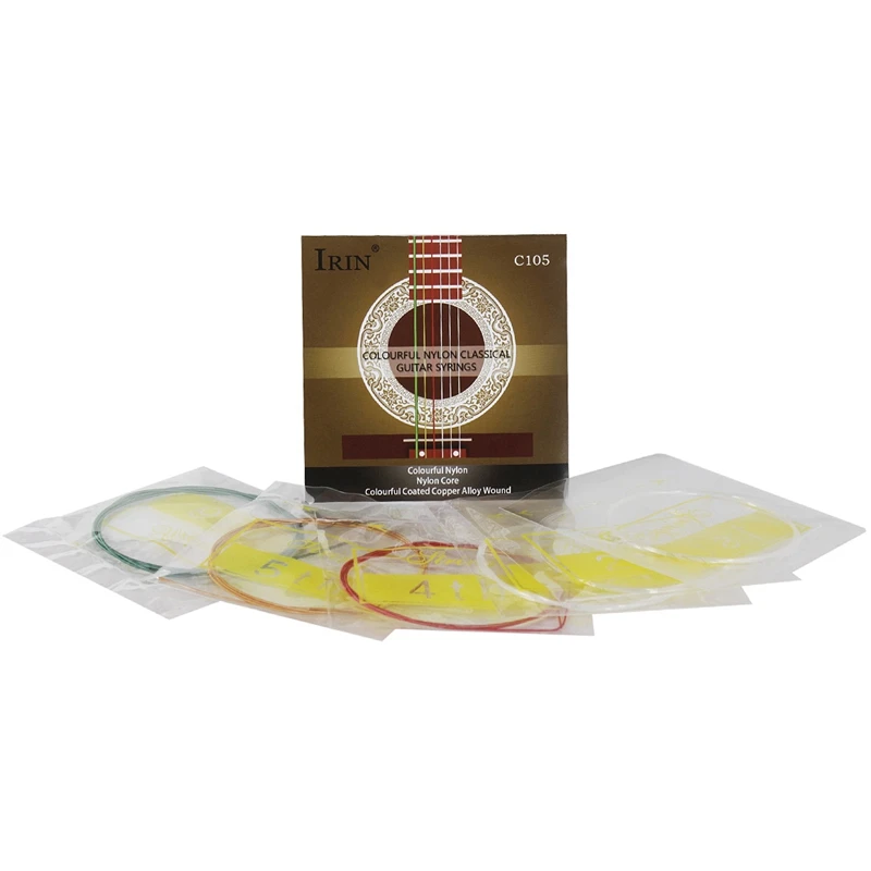 IRIN C105 Rainbow Guitar Strings ไนลอน Core ที่มีสีสันเคลือบทองแดงสำหรับ Acoustic กีตาร์คลาสสิก (.028-.043)