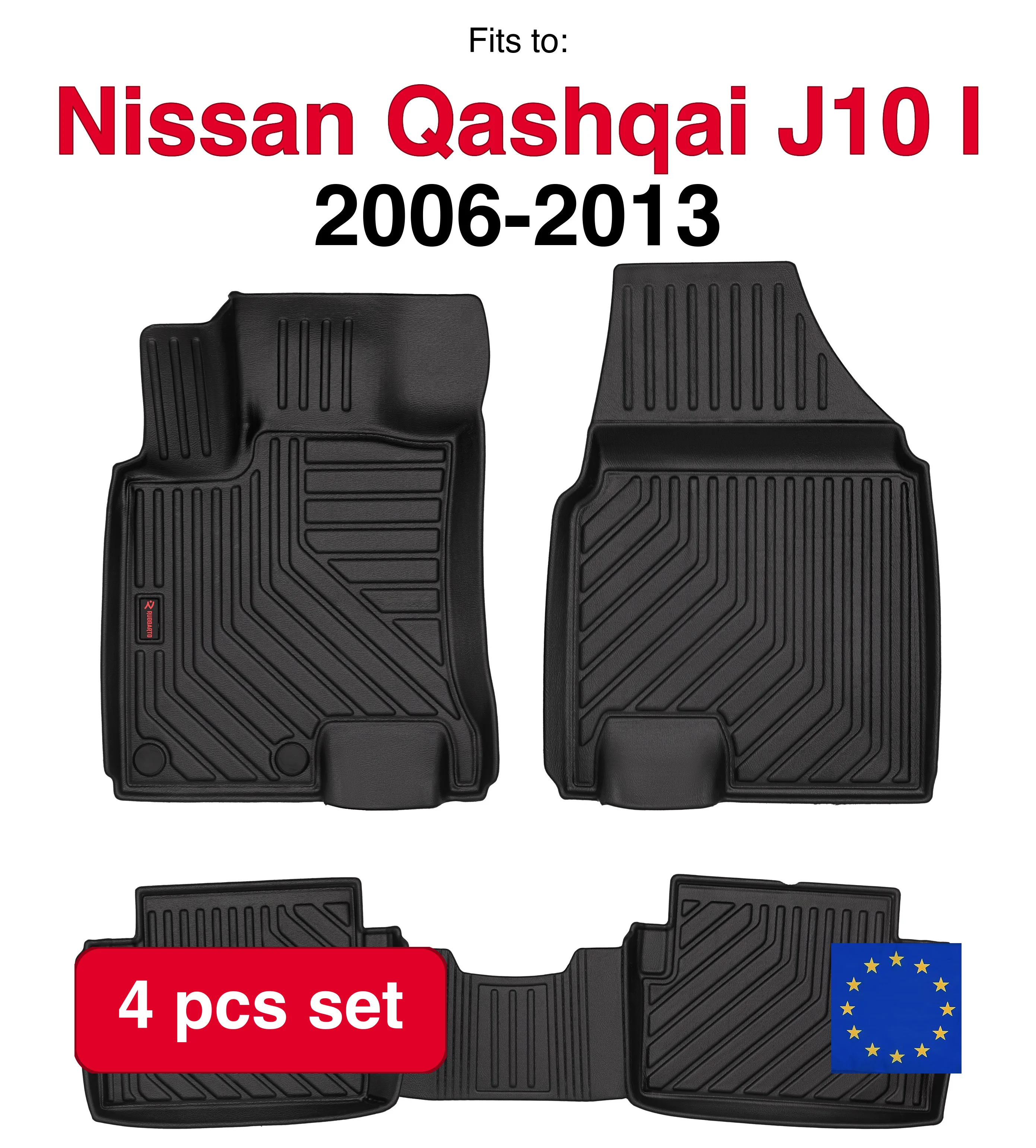 Image of 3D-Gummi-Autoteppiche für Nissan Qashqai J10 und Crossover (2006–2013), schwarze Passform (4 Stück)