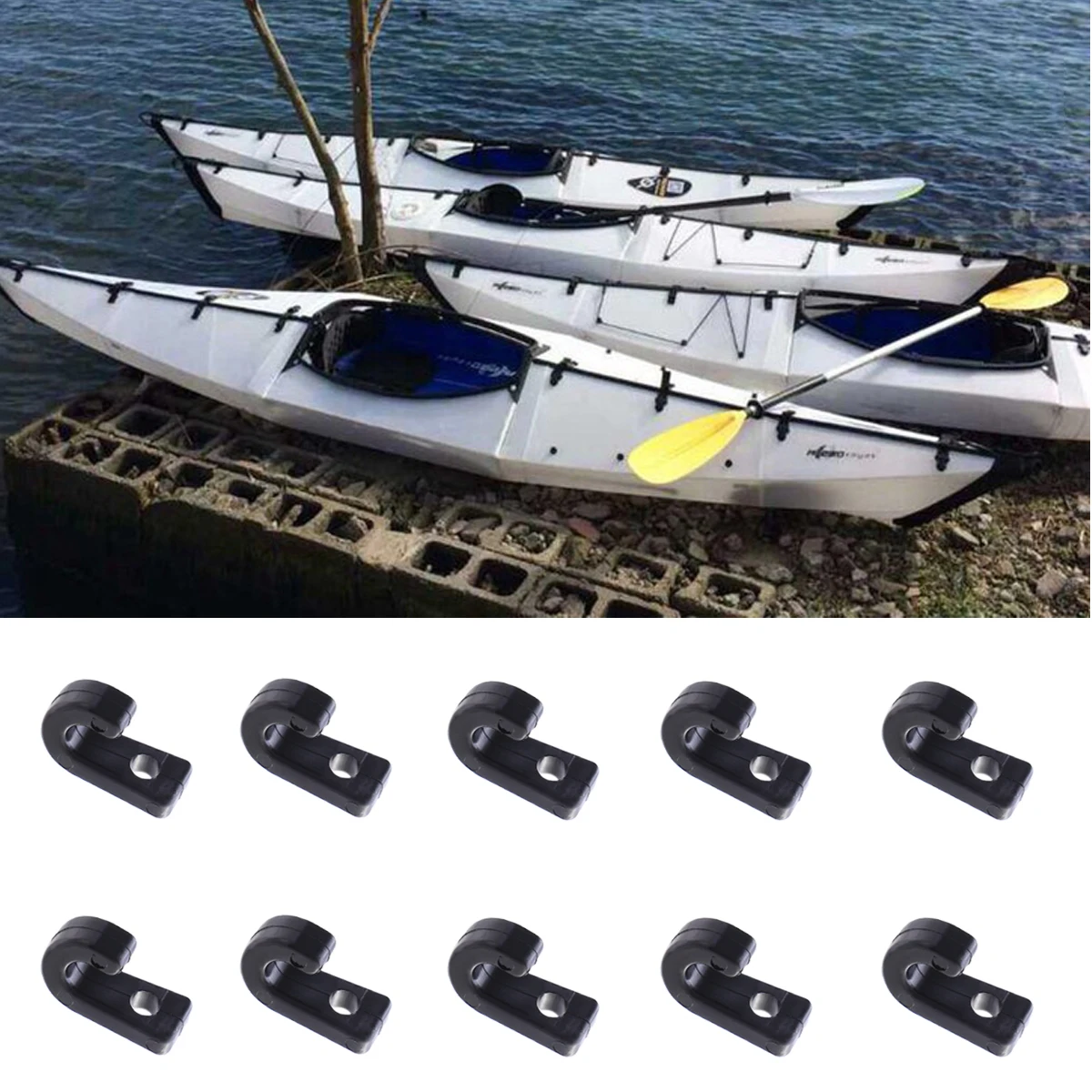 

Plastic Boat Rigging Hooks Polished Buckles For Canoe Kayak Fishing Accessories Bungee Supplies 50Pcs