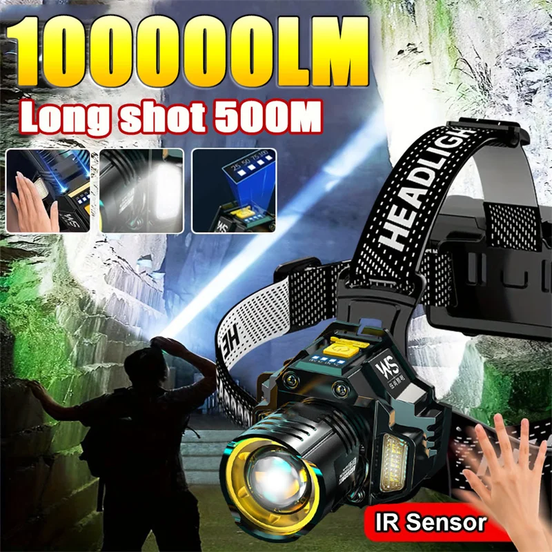 Sensor Headlamp LED Head Flashlight COB Rechargeable Headlight Head Torch Built-in Battery Fishing Camping Lantern