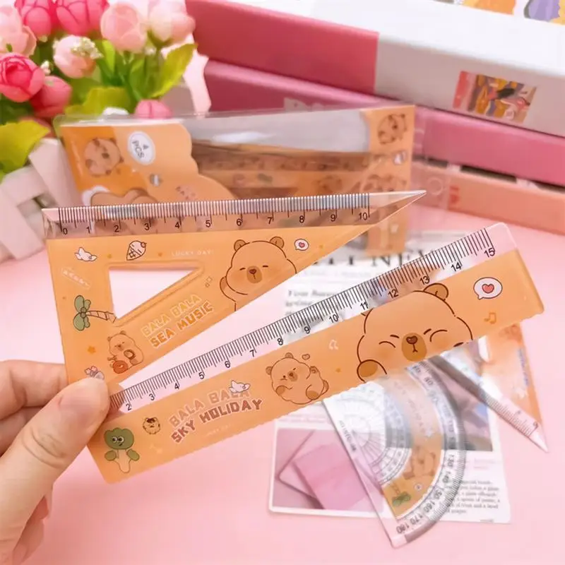 Capybara Geometry Ruler Set 4X Capybara Protractor Straight Triangle Ruler Set Student Math Geometry Tool Set For School And