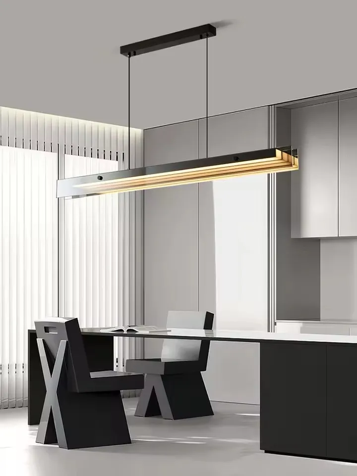 

Linear Dining room chandelier kitchen island lighting dining table bar lamp led long strip modern lamp glass Pendant light black
