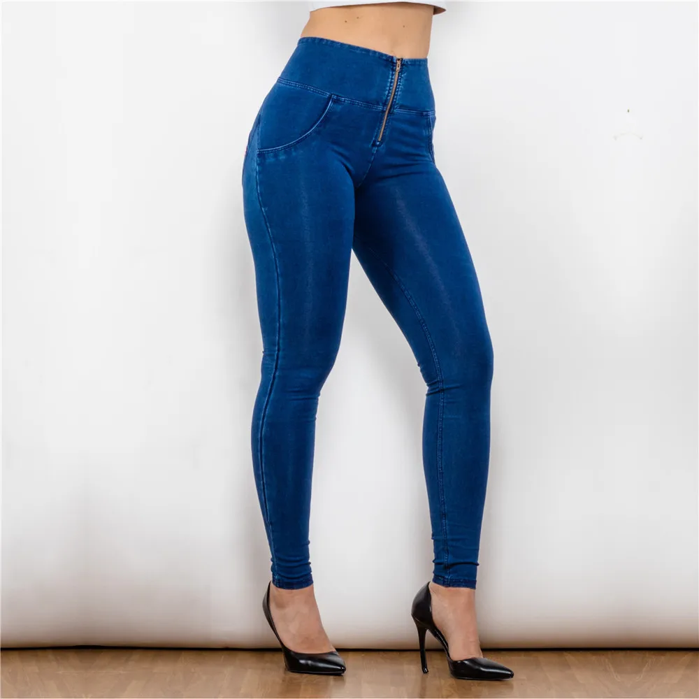 Shascullfites Melody High Waist Zipper Fly Jeans Jeggings Butt Lift Jeans High Waist Stretch Jeans Blue Denim Jeans