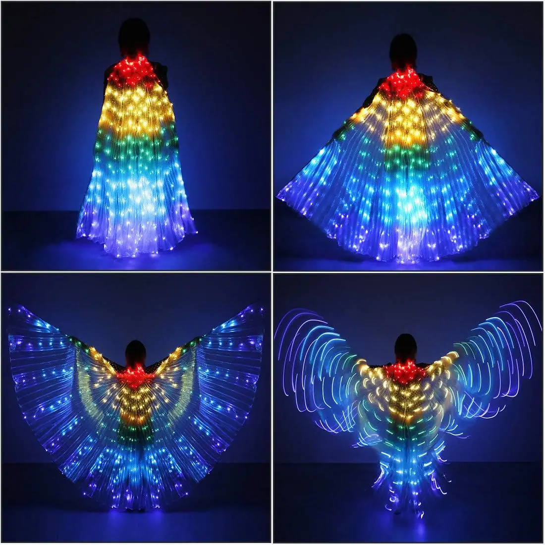 LED Lights Belly Dance Isis Wings Belly Dance Costumes Glow Dance Wings with Telescopic Sticks Butterfly Halloween Fairy Wings