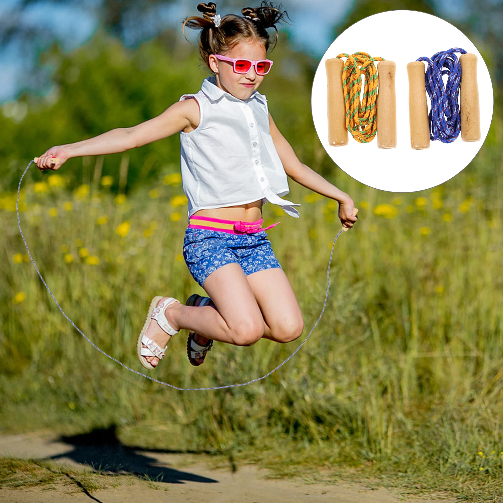 

2Pcs Jump Rope Wood Handle 2.5 Meters Skipping Rope Fitness Exercise Ropes Cardiovascular Training Fun Outdoors
