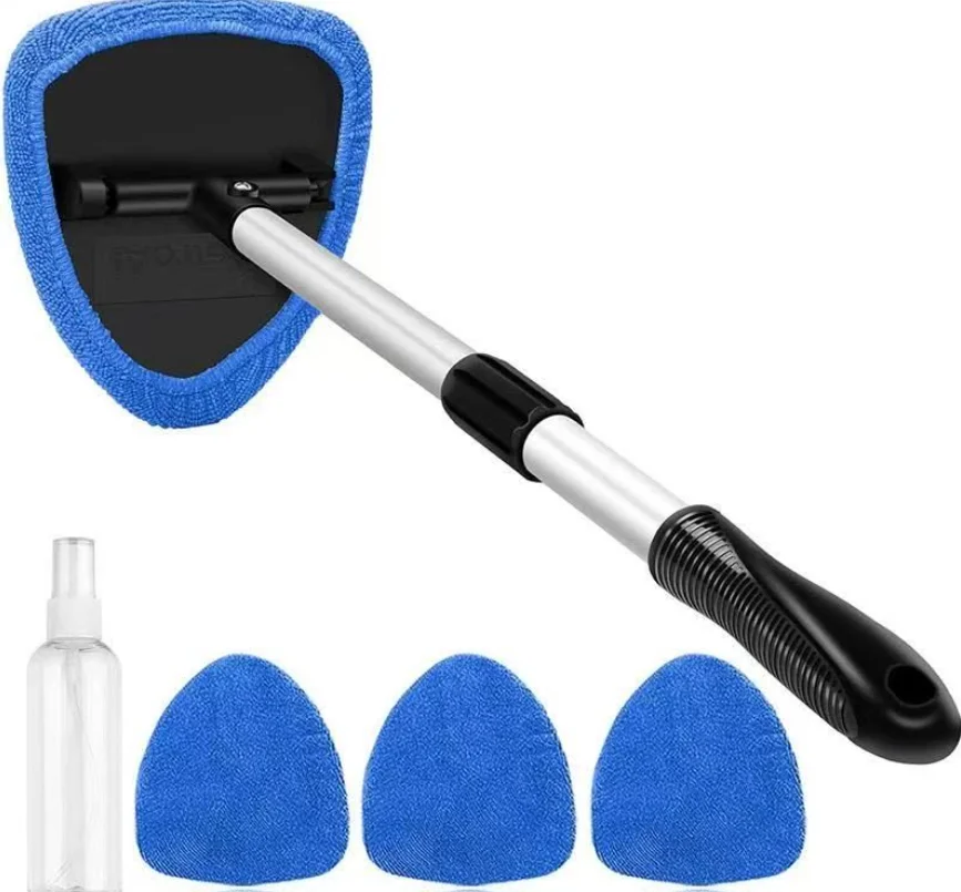 

Инструмент для чистки лобового стекла, набор для ухода за салоном автомобиля с выдвижной ручкой и 3 улучшенными многоразовыми микрофибровыми насадками высокой плотности