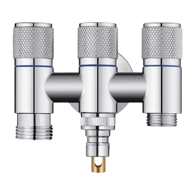 E8BD Triple Outlet Faucet Connector For Washing Machine Basins Handwashing Simultaneous Water Flows Management 1/4 Valves