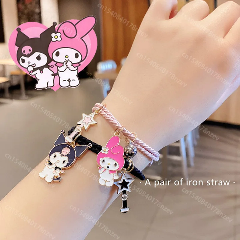 

1 Pair Kuromi Melody Magnetic Bracelets Sanrio Couple Bestie Anime Cartoon Rubber Band Bracelet for Girl Girlfriend Perfect Gift