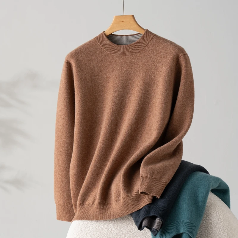

New Round Neck Thickened Men's Sweater 100% Pure Cashmere Warm Comfortable Pullover Rest Versatile Base Shirt Men's Clothing