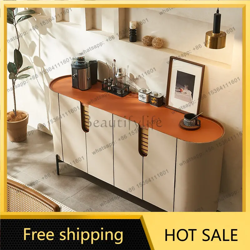 LD Italian minimalist light luxury saddle leather dining side cabinet small apartment simple storage locker