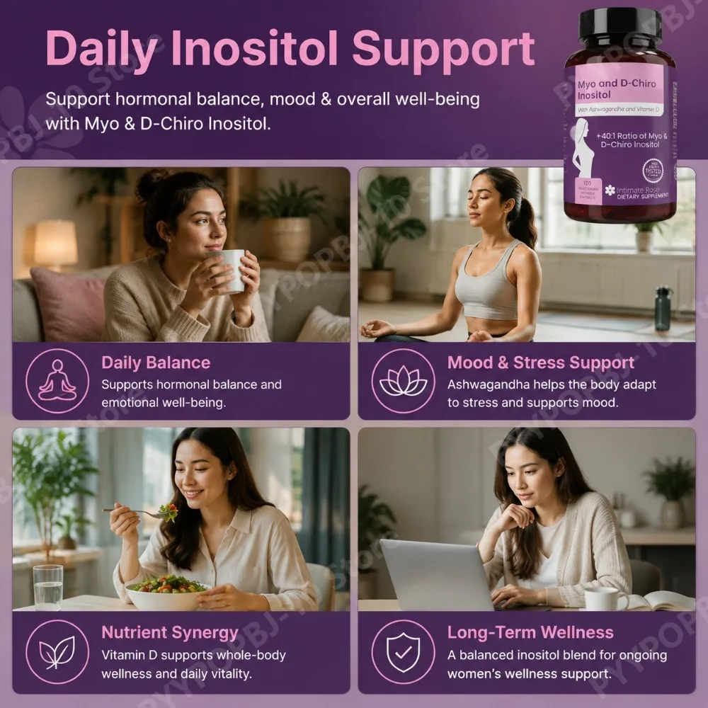 Myo & D-Chiro Inositol for Women 40:1 Ratio with Ashwagandha & Vitamin D3 Hormone Balance & Ovarian Health Support 120 Capsules view 5